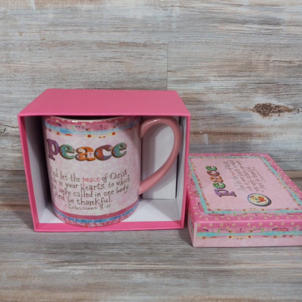 Lang Peace Ceramic Mug 14oz Lori Siebert Colossians 3:15 Scripture Pink Gift Box